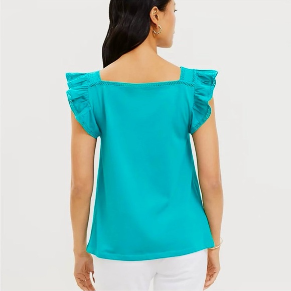 Ann Taylor LOFT Turquoise Blouse with Lace and Flutter Sleeves Women’s Size XL - Picture 5 of 14